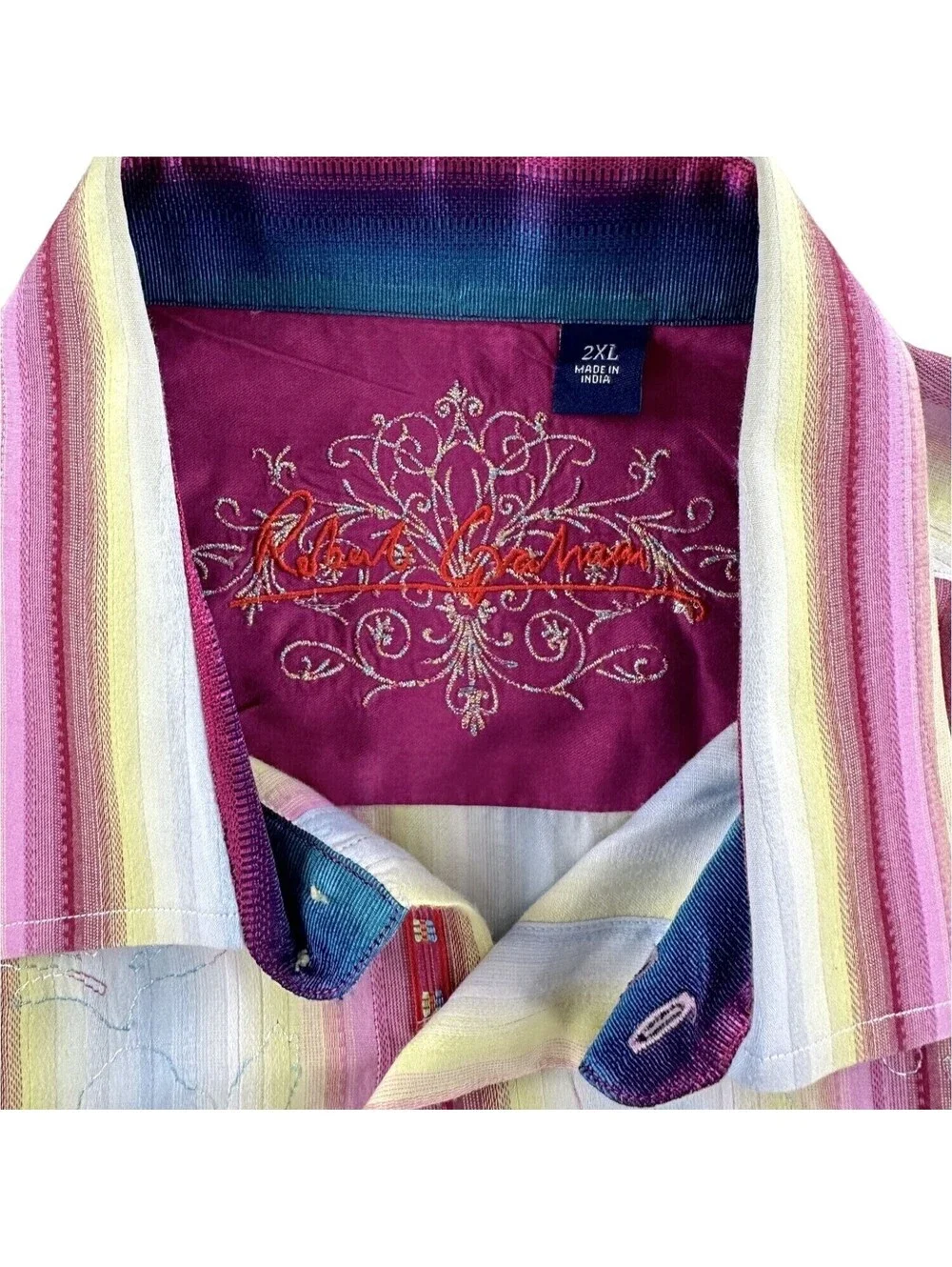 Robert Graham Multi-Color Stripe Embroidered Button Front Shirt 2XL